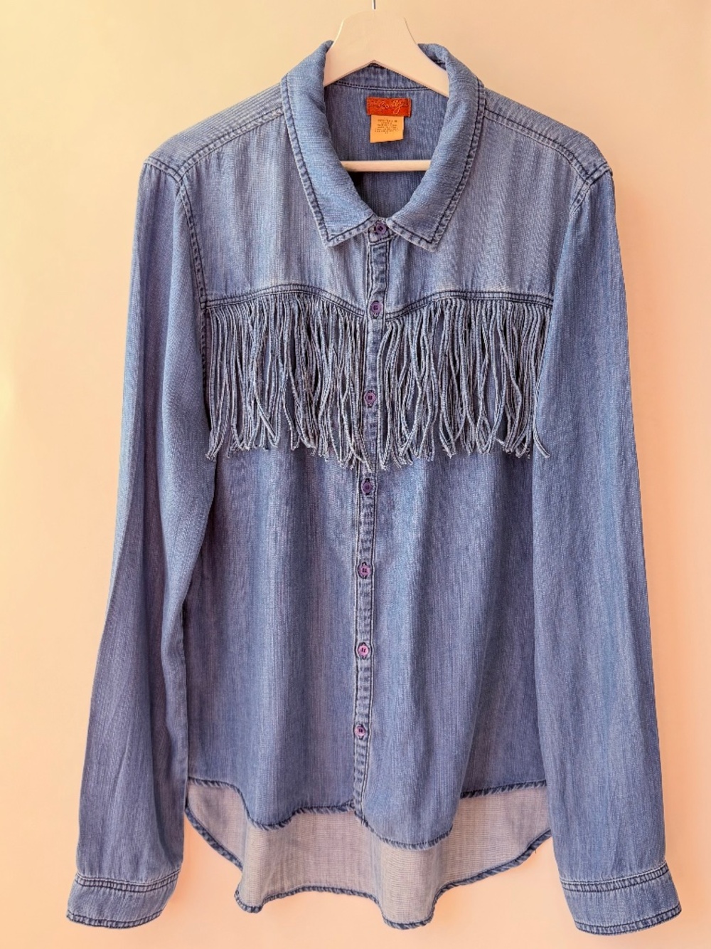 Scully Denim Fringe Western Shirt Tencel Lyocell Button Up Blue Women’s Size XL